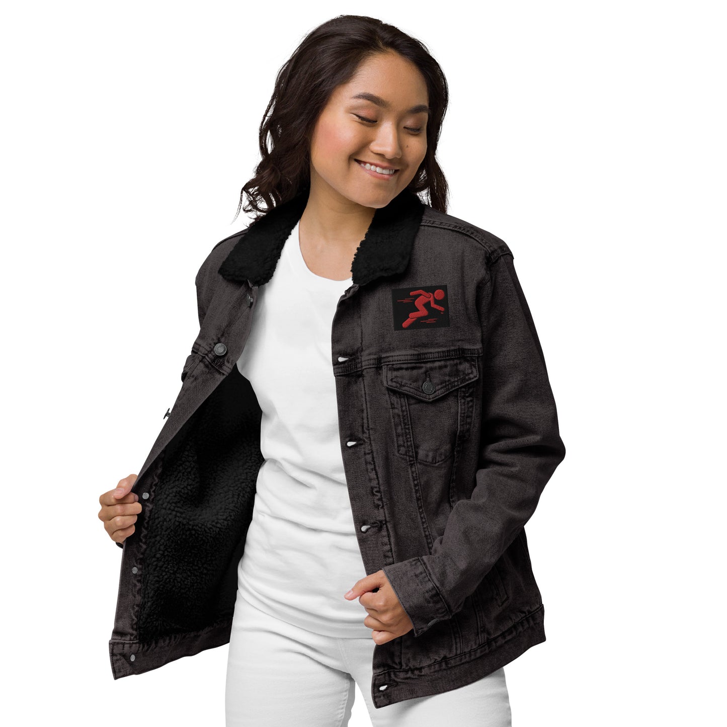 MNS Unisex Embroidered Denim Sherpa Jacket