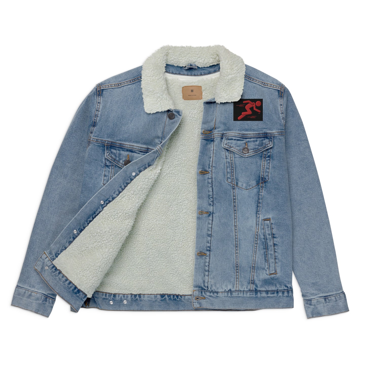 MNS Unisex Embroidered Denim Sherpa Jacket